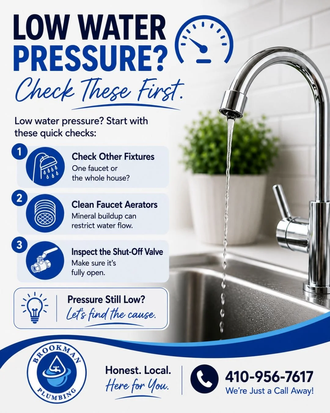 🚿 Standing in the shower wondering why it feels like the water is barely coming out?

Low water pressure can turn everyday tasks into a frustration. What many homeowners don't realize is that the cause can be something as simple as a clogged aerator