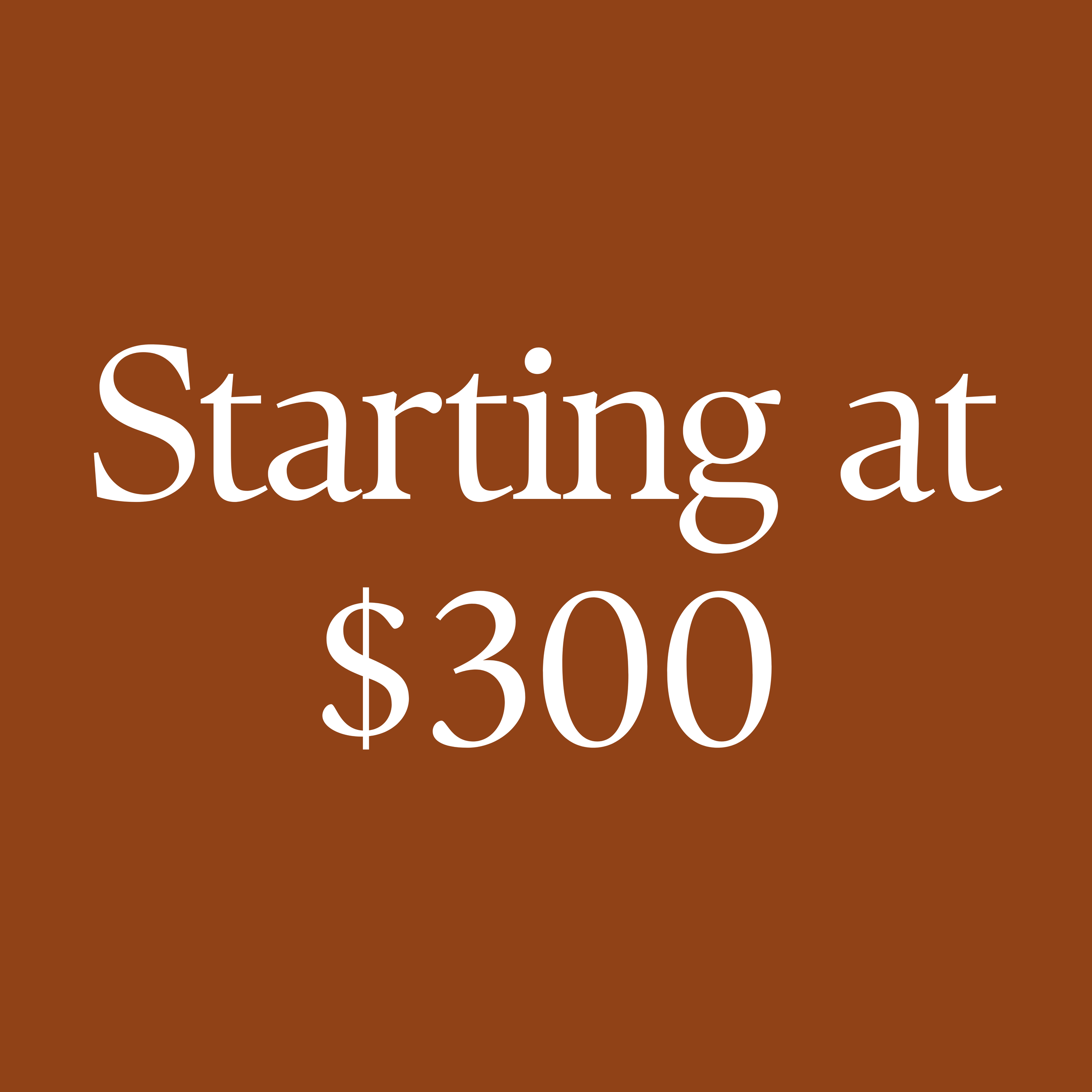 Text on a brown background that reads 'Starting at $300'.