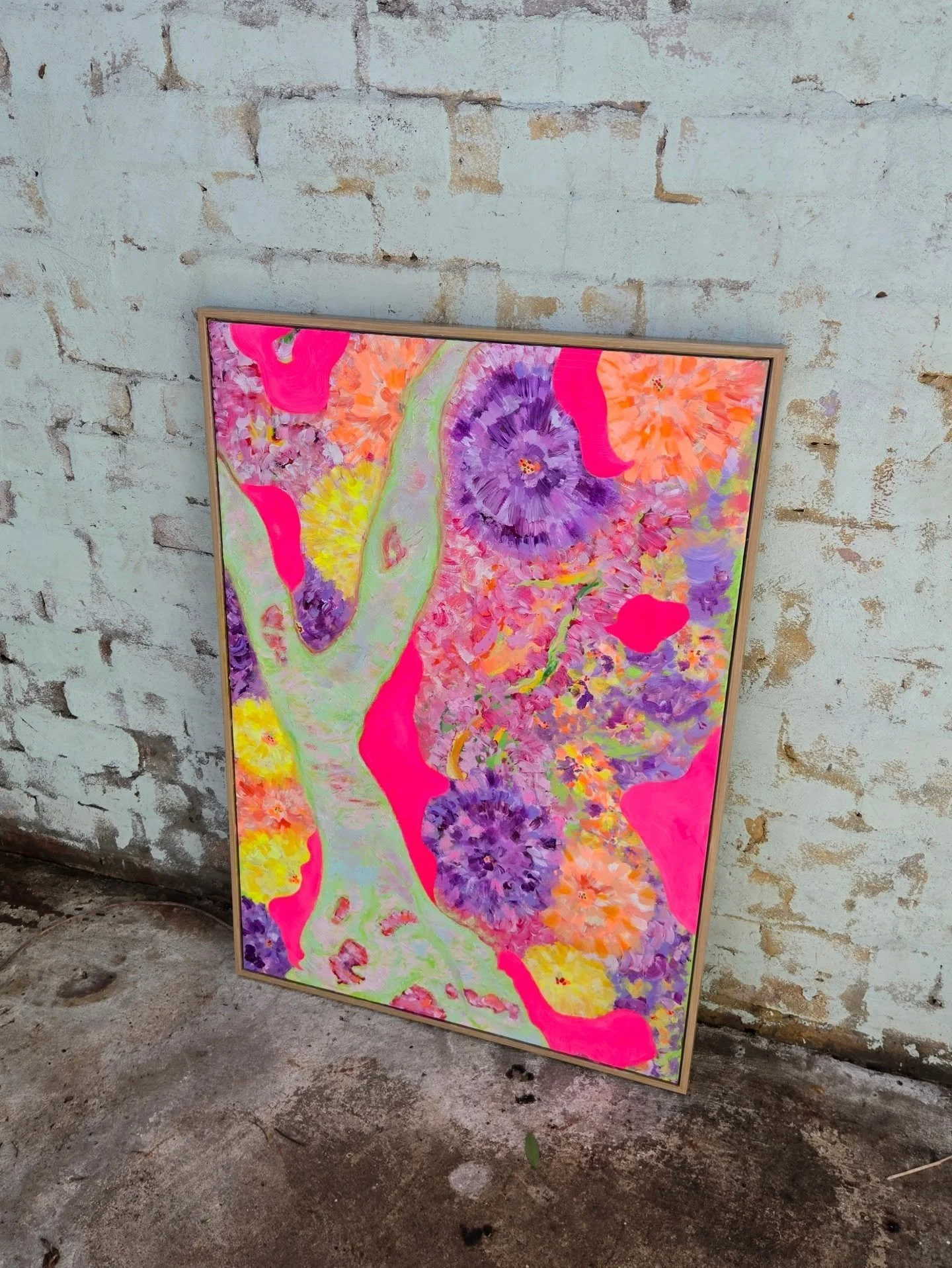gumnut bebe (2025)
🖤&nbsp;

one of those paintings that seems to change temperature depending on the room.

fluorescent interruptions, soft bloom forms, bark-like scars &amp; strange internal pathways.

🖤 
acrylic &amp; oil pastel on repurposed can