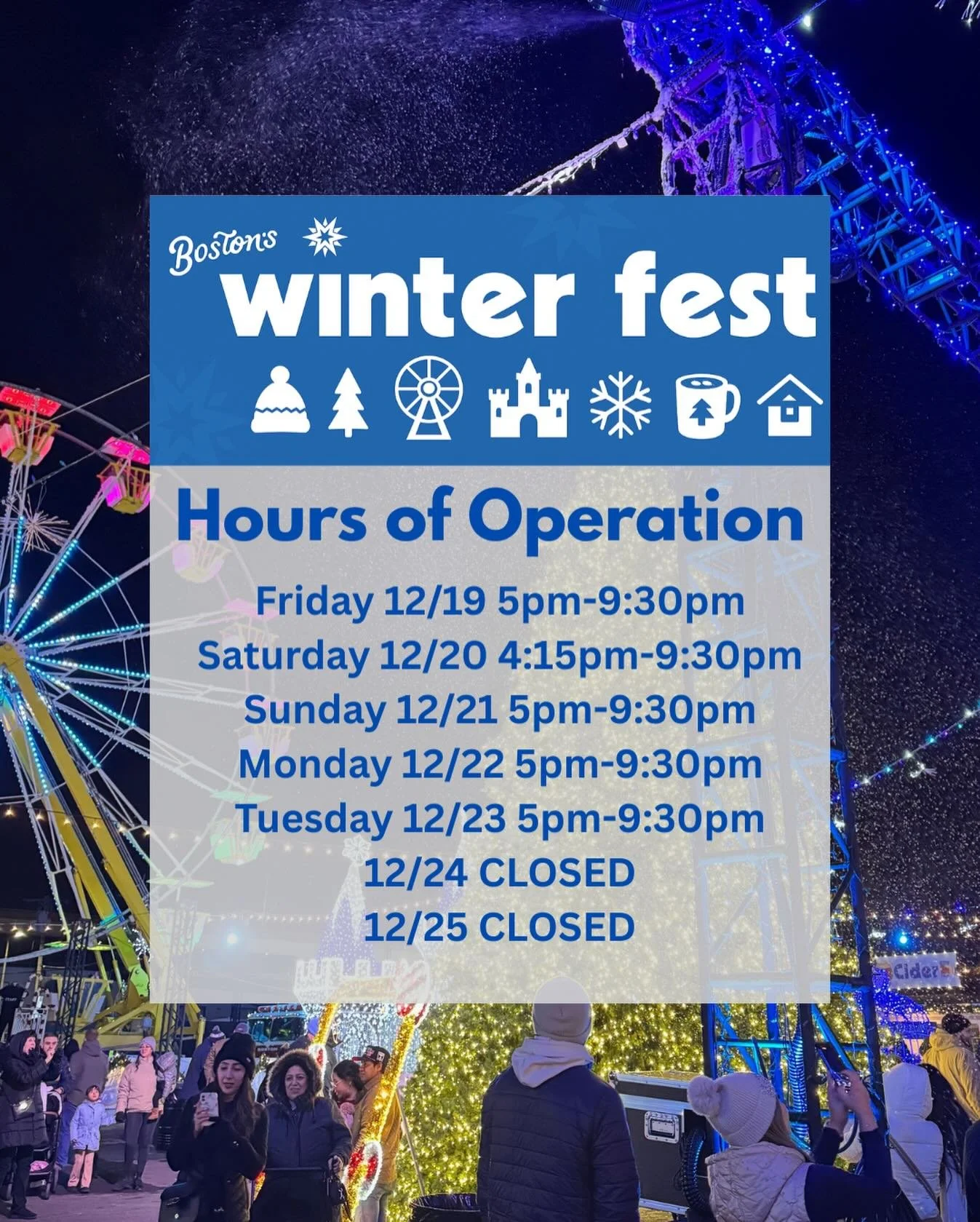 Due to popular demand, we&rsquo;re officially moving our Saturday opening time up to 4:15 PM. More time for Winter Fest Fun! ❄️ ⛄️