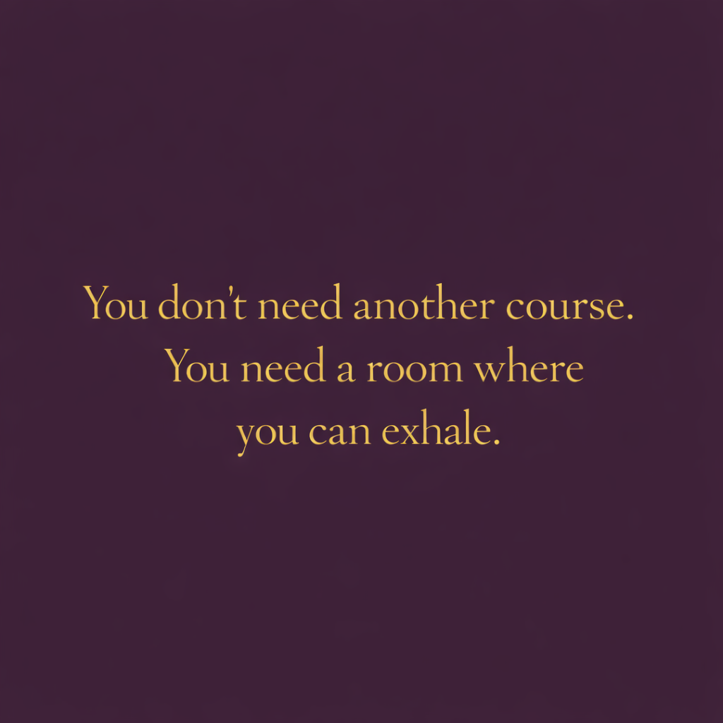 Inspirational quote about needing a room to exhale, displayed on a dark purple background.