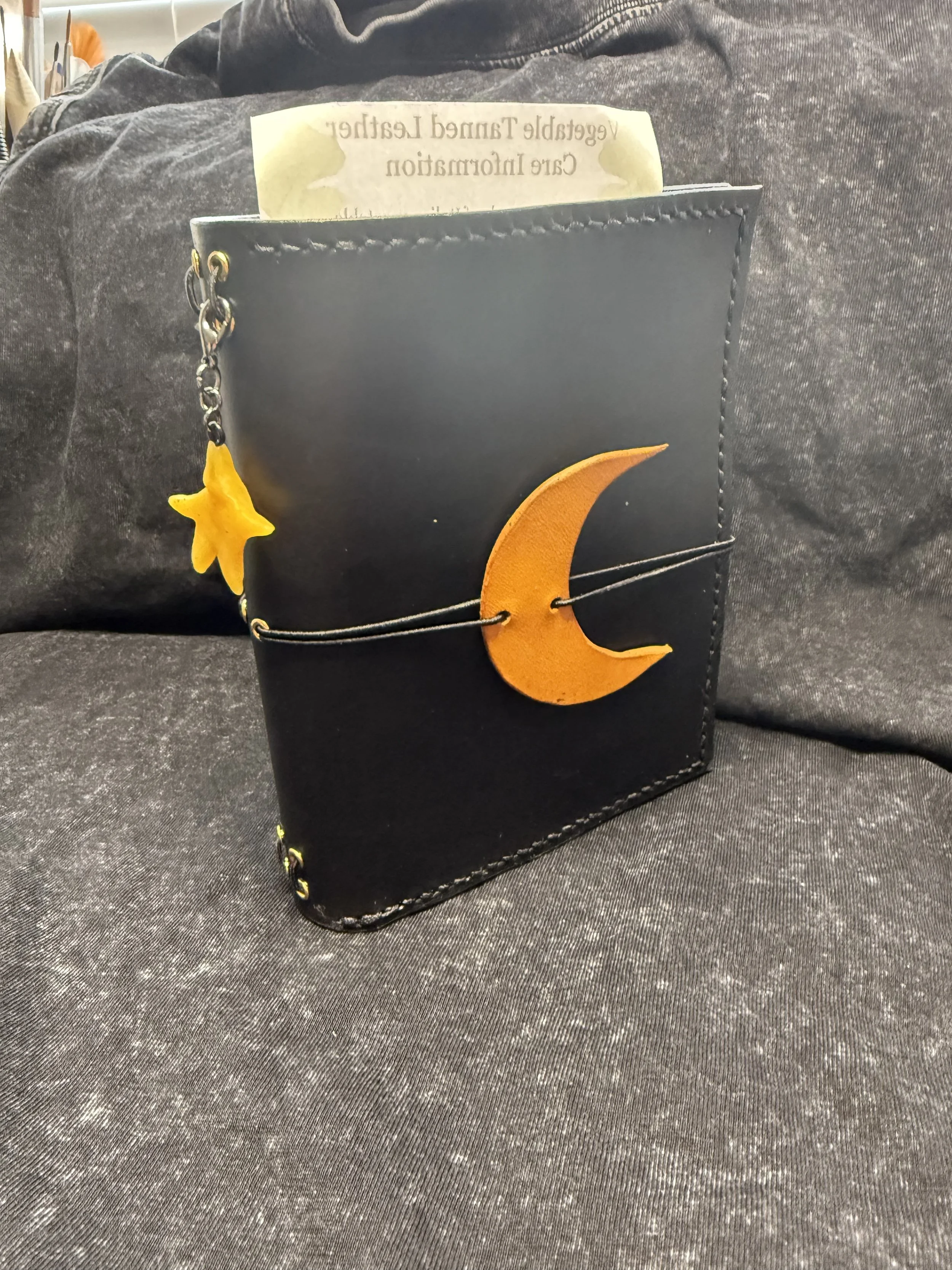 Black Passport Size Space Theme Folio Leather Journal Cover