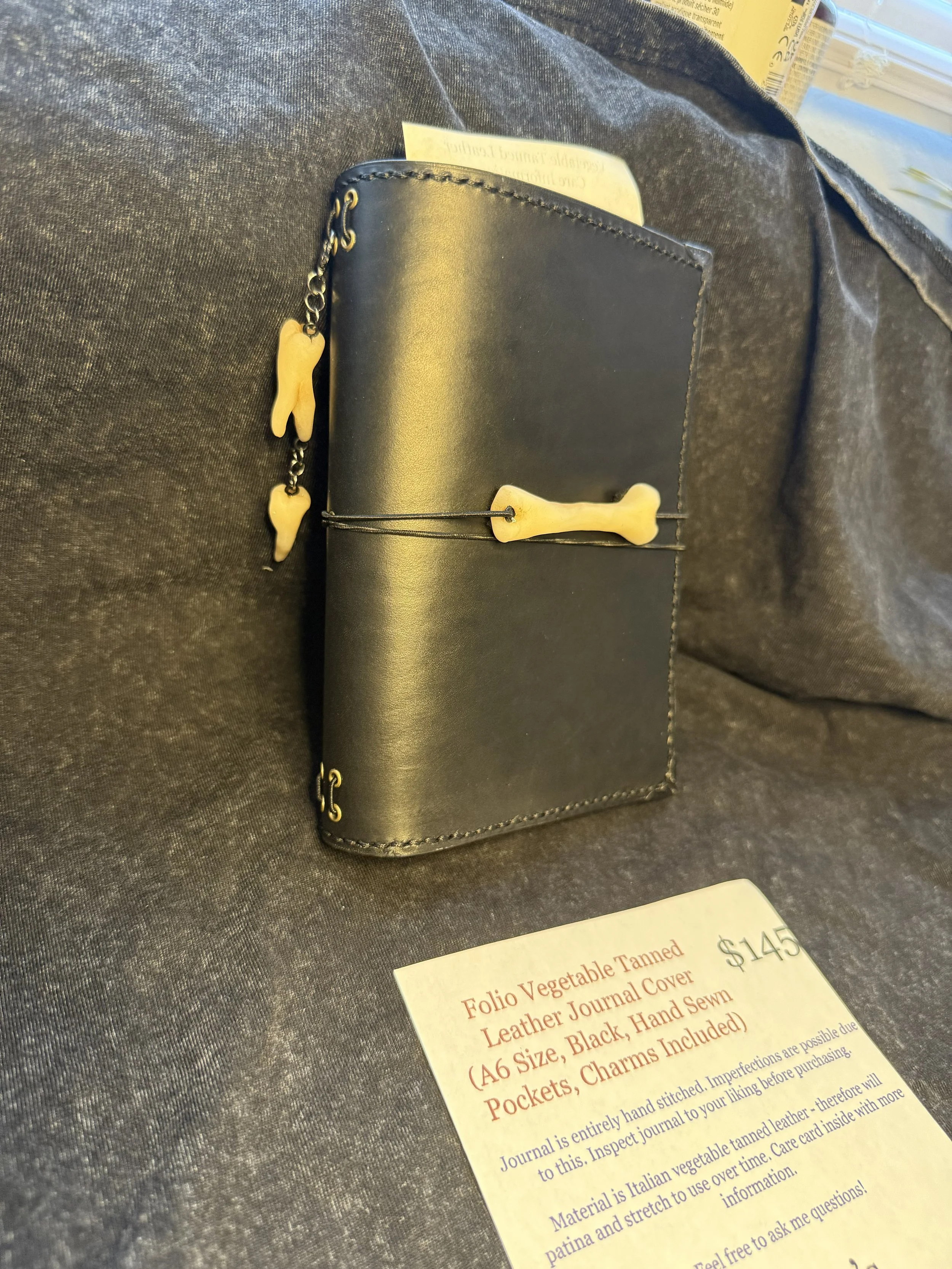 A6 Black Bone Theme Leather Journal Cover With Pockets