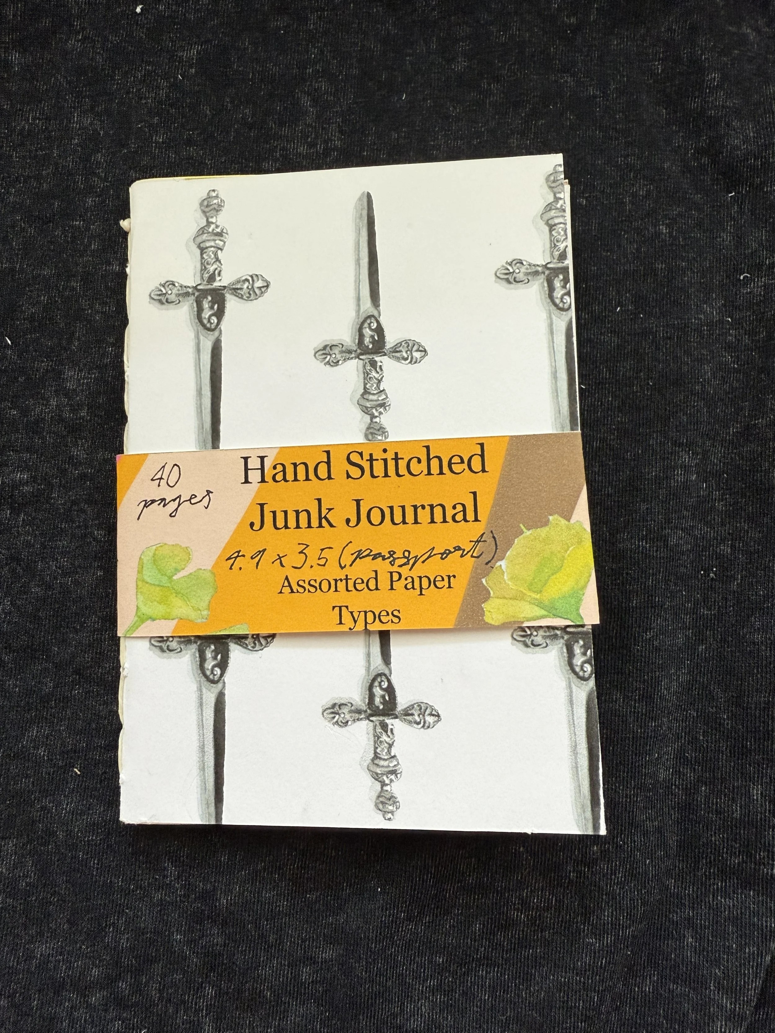 Junk Journal Passport Size Hand Bound Notebook Insert (Daggers Cover)