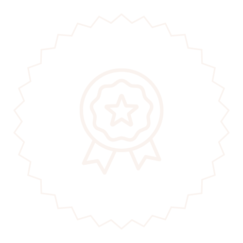 White outline of a medal or award ribbon with a star in the center against a black background.