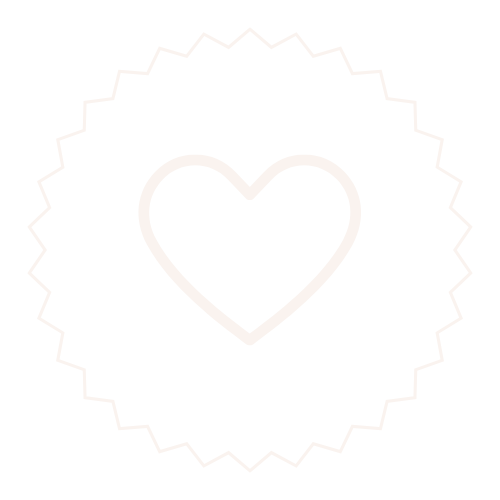 White heart outline inside a white starburst border on a black background.