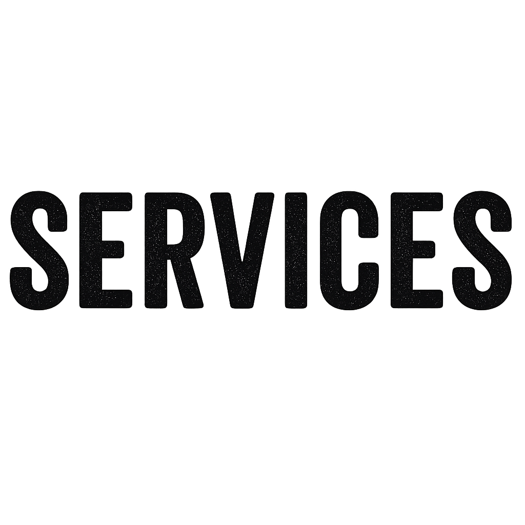 Black background with the word 'SERVICES' written in large, black, speckled letters.