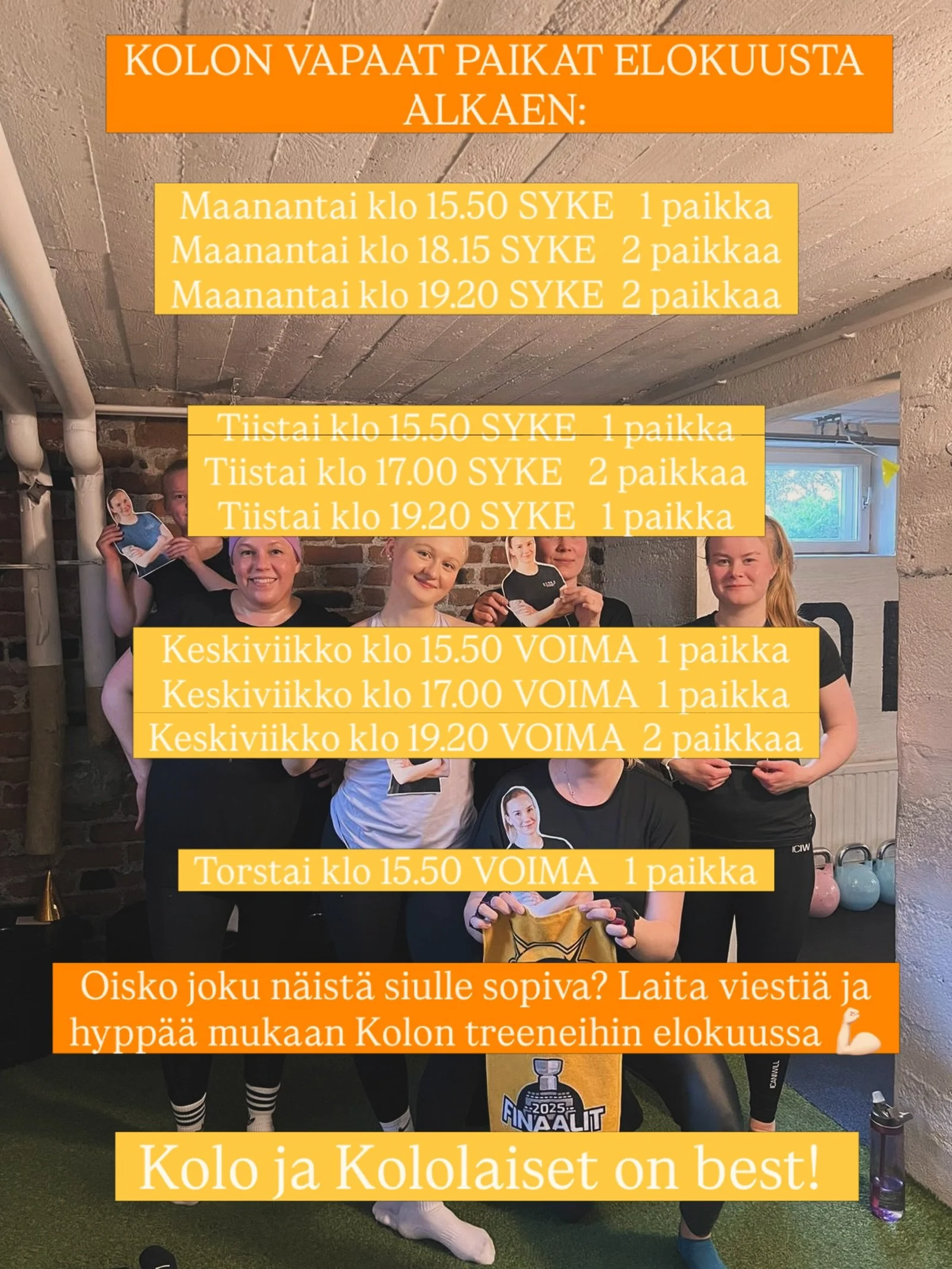 Kolon vapaat paikat 😊💪🏻 Mukaan p&auml;&auml;see halutessaan jo kes&auml;kuun alussa 🔥