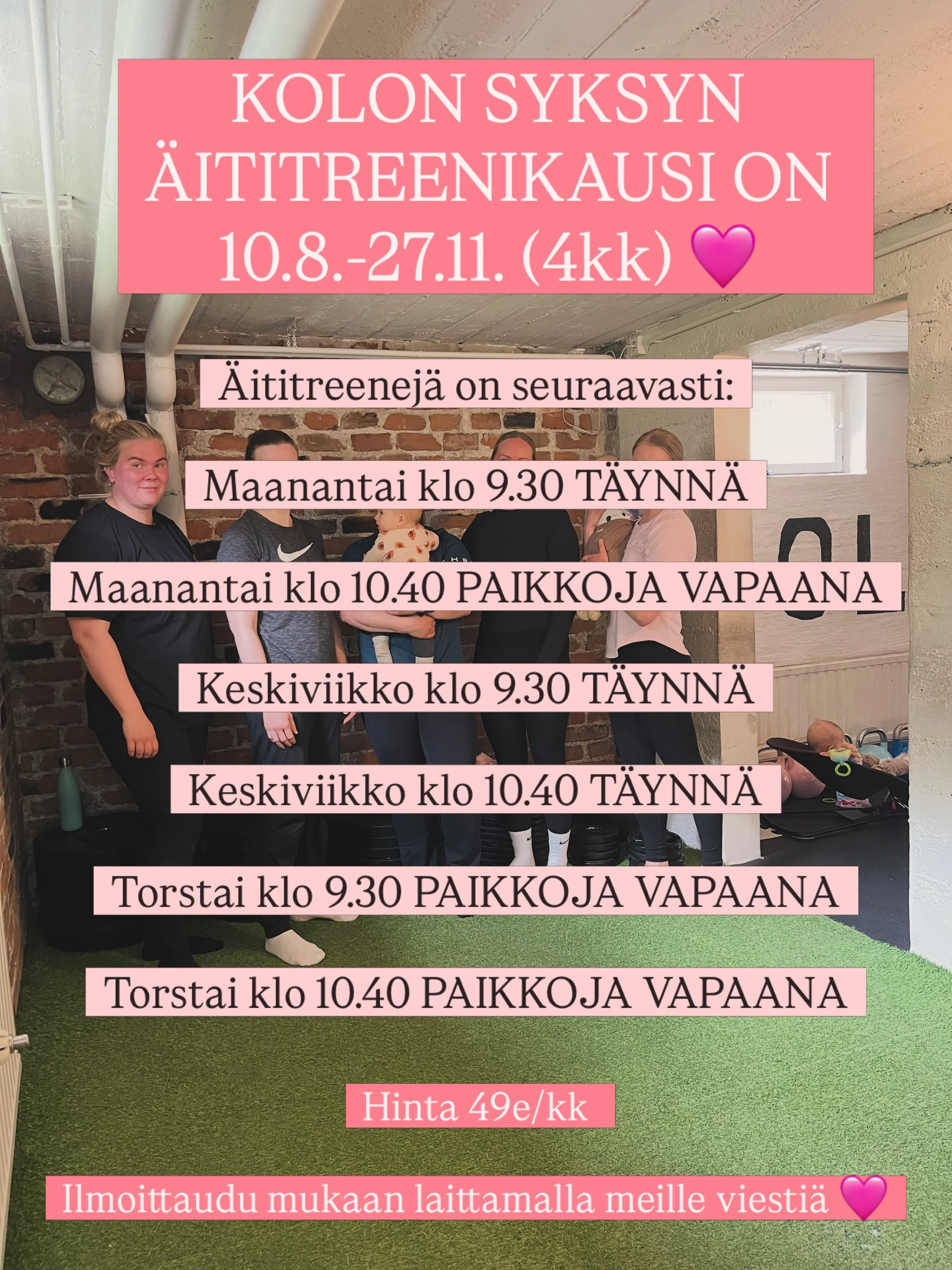 Ilmoittaudu mukaan Kolon syksyn &auml;ititreeneihin 🩷💪🏻