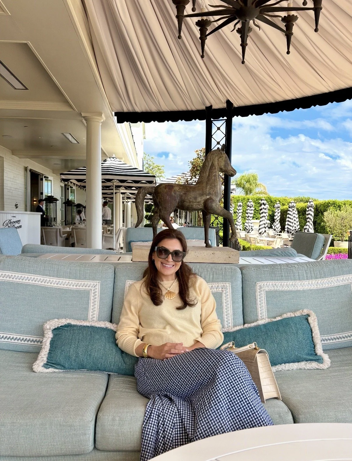 Katie Collins Travel Visiting California - Santa Barbara and Moneticito Roswewood. Luxury Travel.