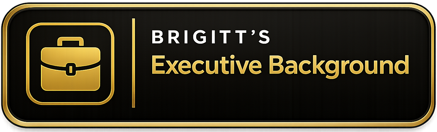 Black and gold business-themed digital background with a briefcase icon and text reading "Brigitte's Executive Background"