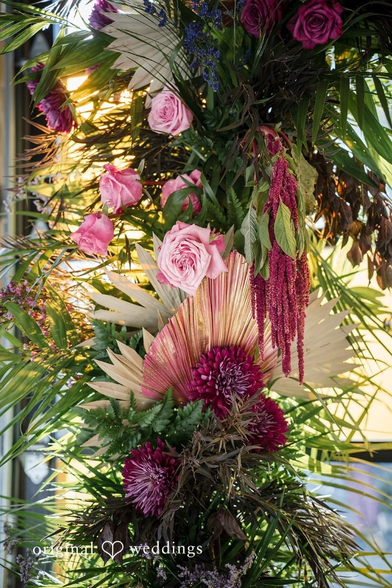 a variety of florals that form part of a larger floral installation