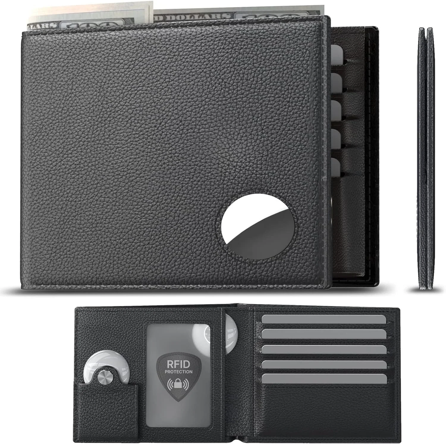 RFID Blocking Mens Leather wallet with Airtag holder