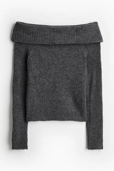 Grey Off-The-Shoulder Sweater