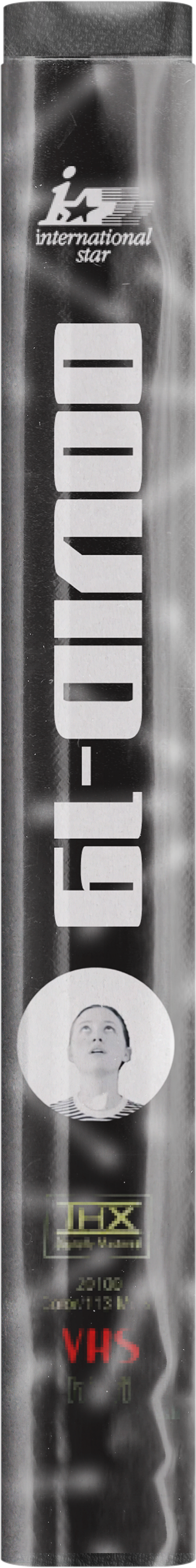 Close-up of a cylindrical vape cartridge container, displaying text and logos, including 'iPOD', the international star logo, and various certification marks.