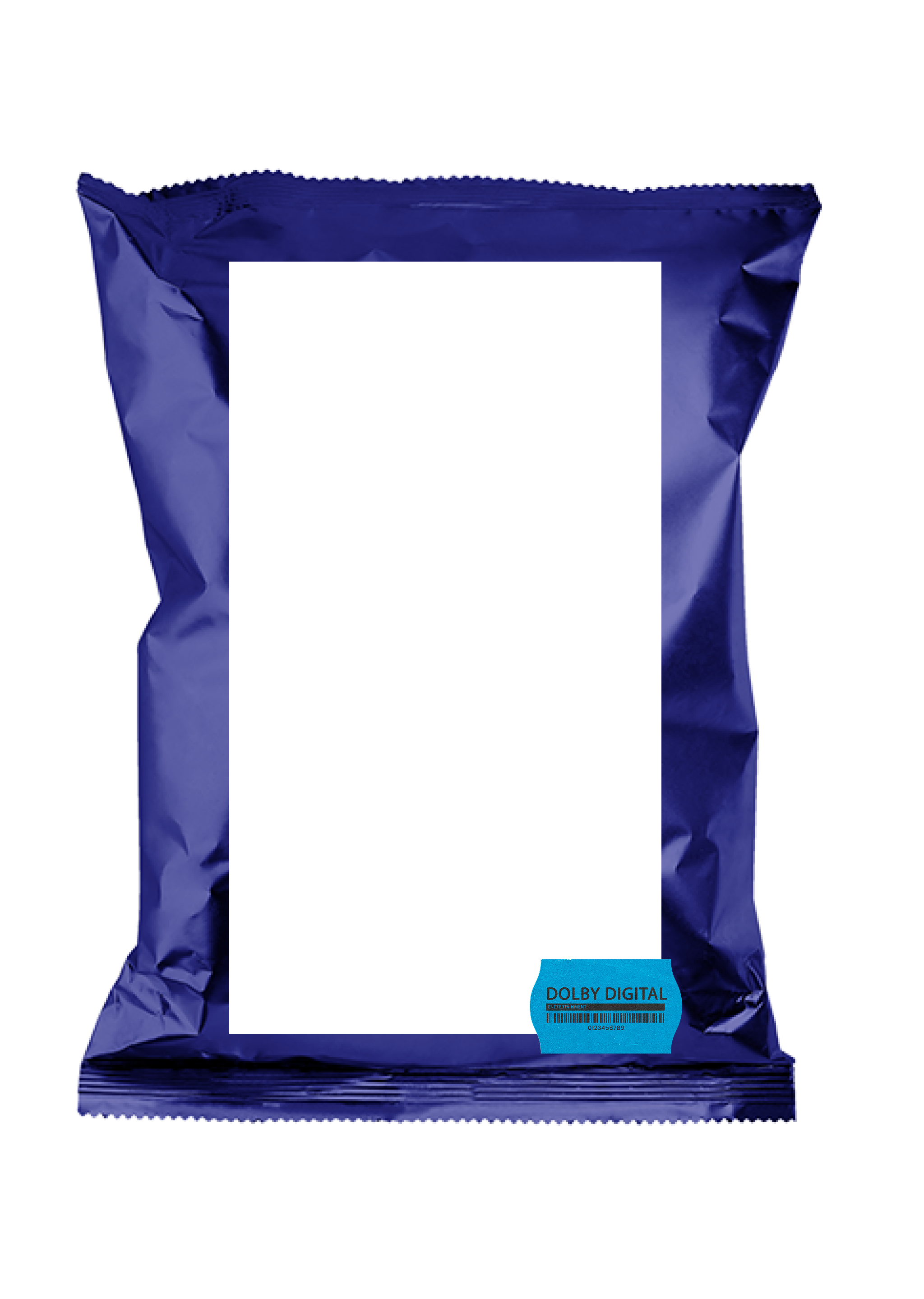 A blue package with Dolby Digital branding and a barcode label.