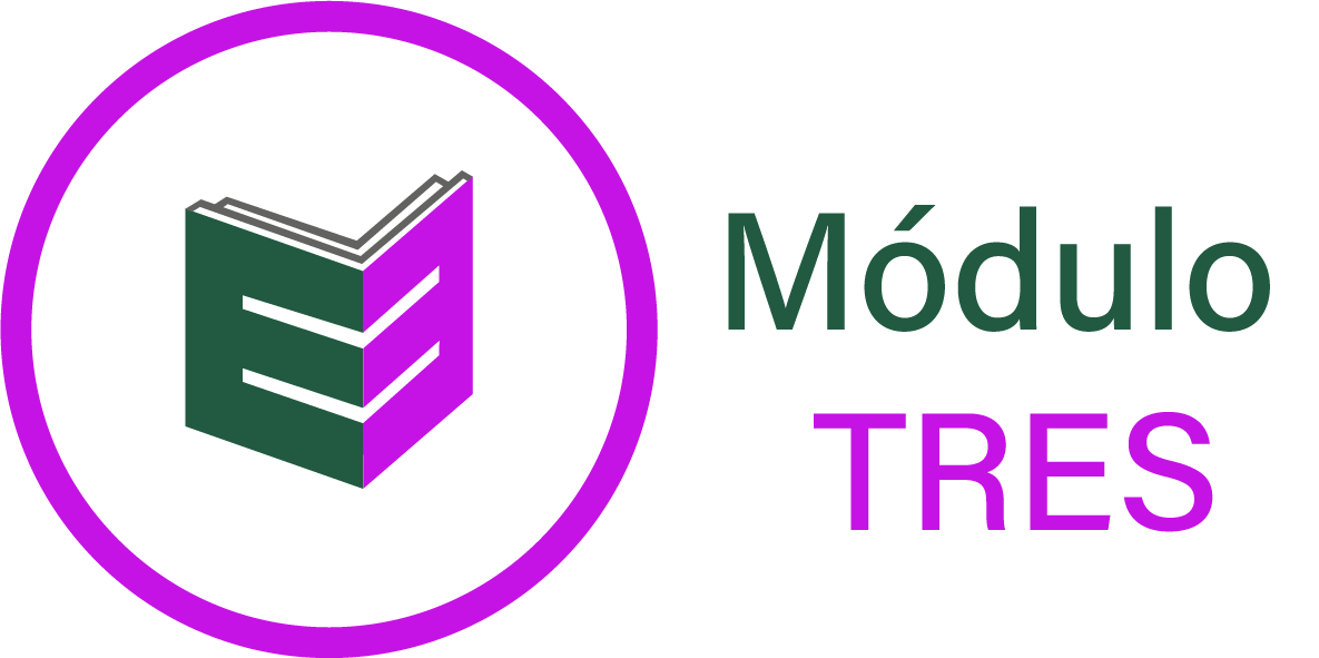 Logotipo del Módulo Tres, con un libro estilizado y texto en colores verde, gris y morado. ACÉRCATE Asociación para certificación y capacitación Técnica para colocar catéter PICC
