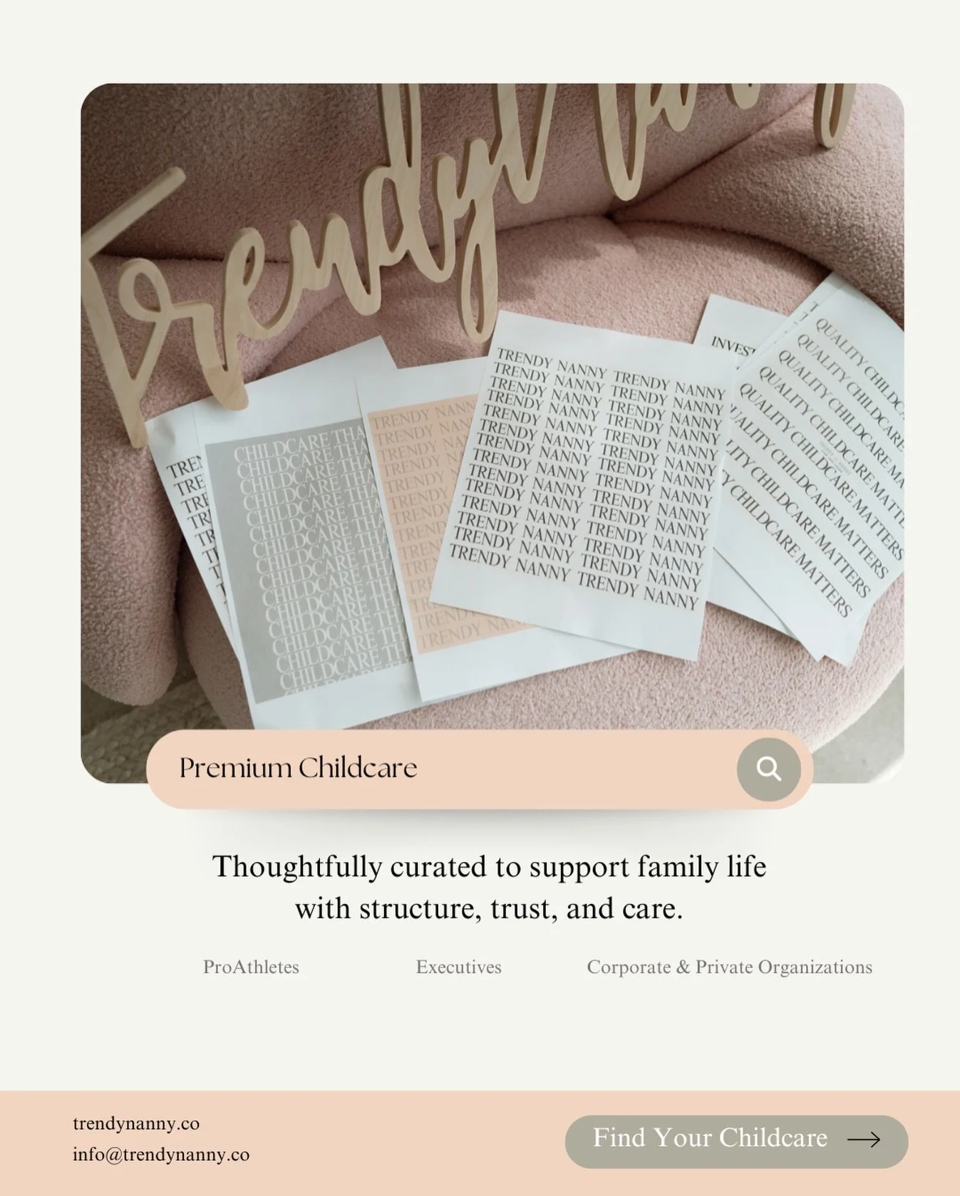 Partnering with families and organizations to deliver elevated childcare across South Florida and Worldwide.

Because your children deserves the best.
@trendynanny ~ Built on trust. Centered on your child.

#ProAthletesChildcare #BusyFamilies #Sports