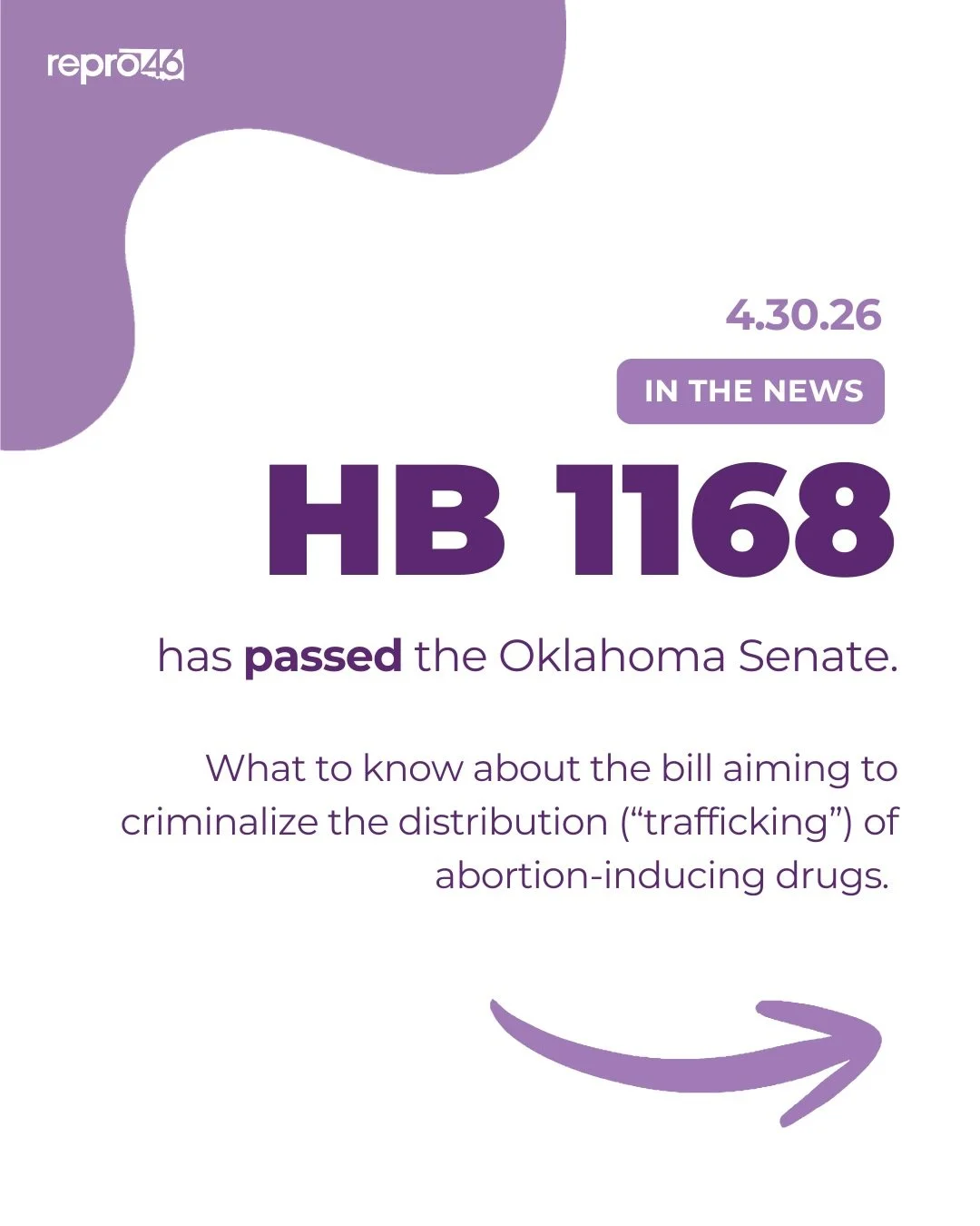 The Oklahoma Senate passed HB1168.

The bill criminalizes the distribution of abortion-inducing medications by creating a felony offense for those who knowingly deliver, mail, or supply them with the intent to cause an abortion.

Penalties would incl