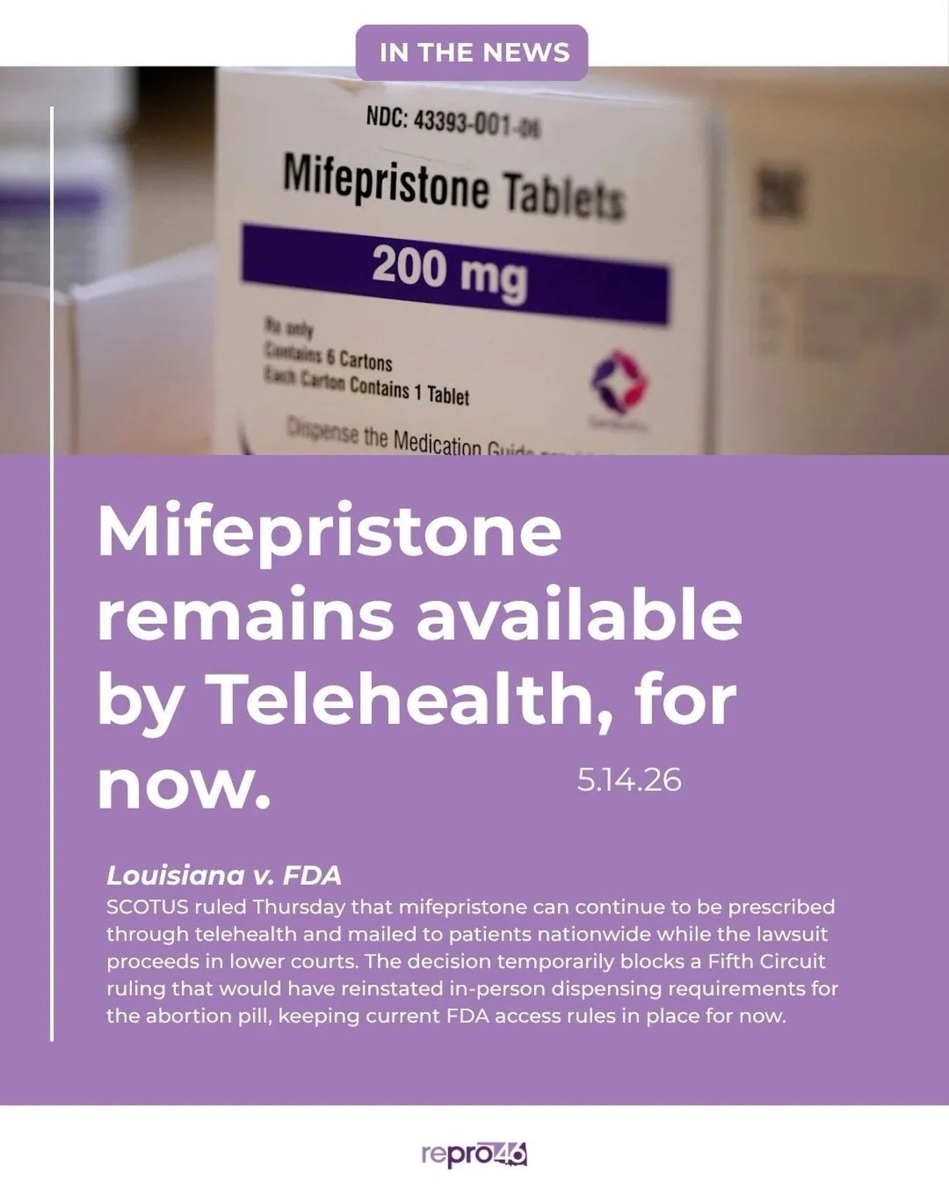 The Supreme Court&rsquo;s order is important relief, but it is not the end of this fight. This case will continue through the courts and could be back before SCOTUS soon.

Medication abortion is safe, effective health care. It is used for abortion ca