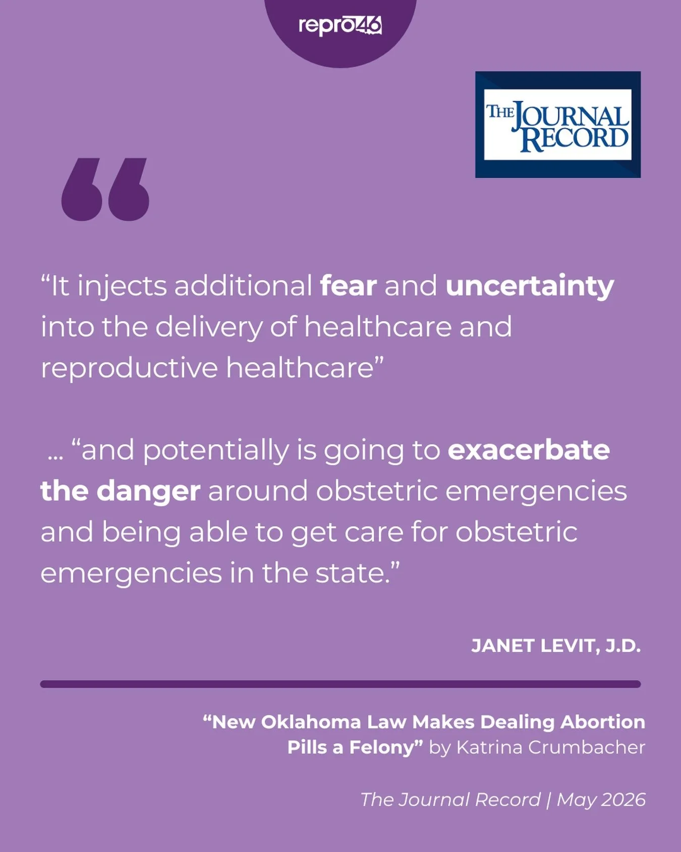 ICYMI &mdash; HB1168 was signed into law this month. The legislation makes the trafficking of abortion pills a felony of up to 10 years in prison and/or fines of up to $100,000.

repro46&rsquo;s Janet Levit unpacks the impact of HB1168 in &ldquo;New 