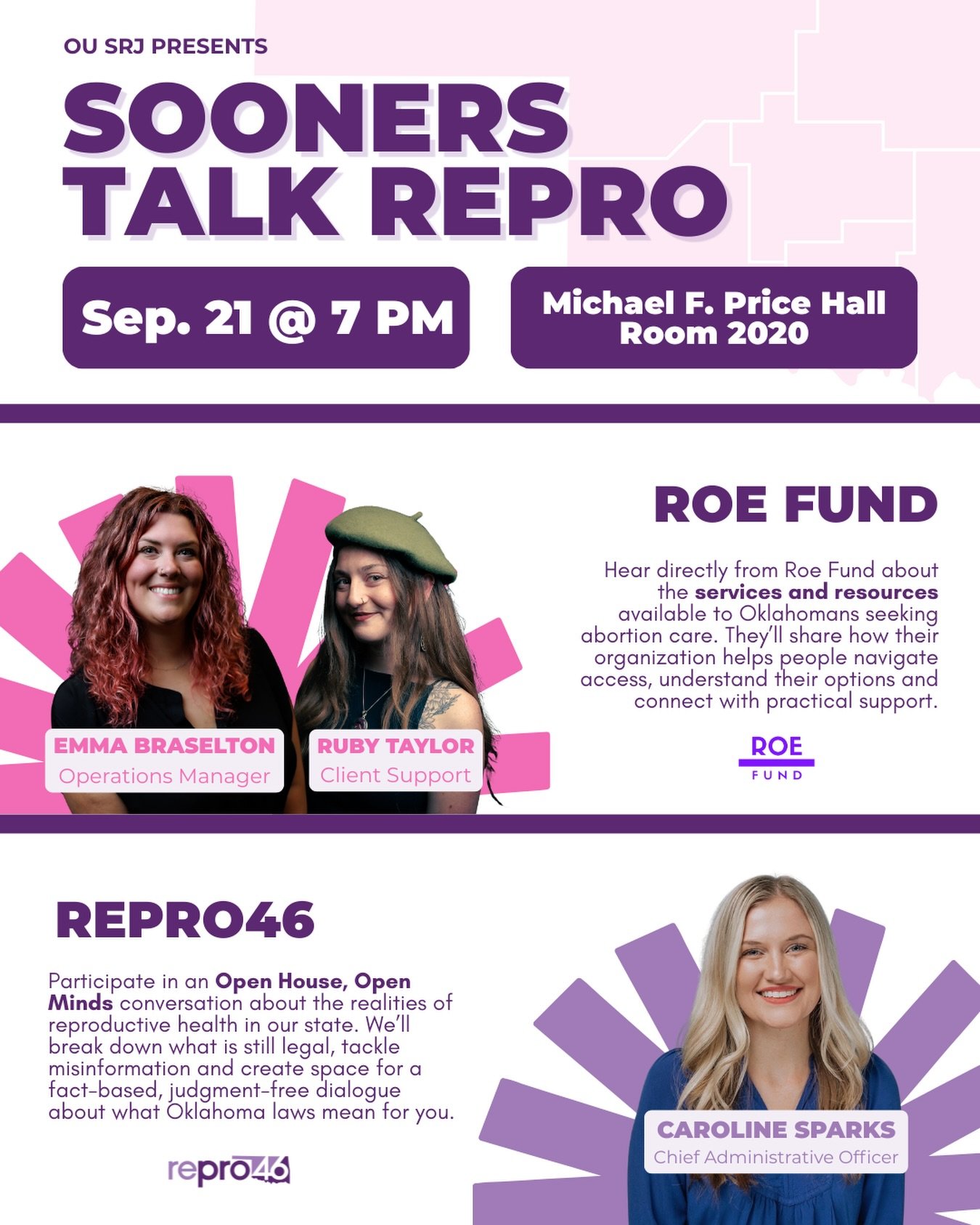 Norman/OU! Join @srj_ou for an opportunity to learn about reproductive health access and resources available in Oklahoma. Pizza provided for those who RSVP in bio 🍕