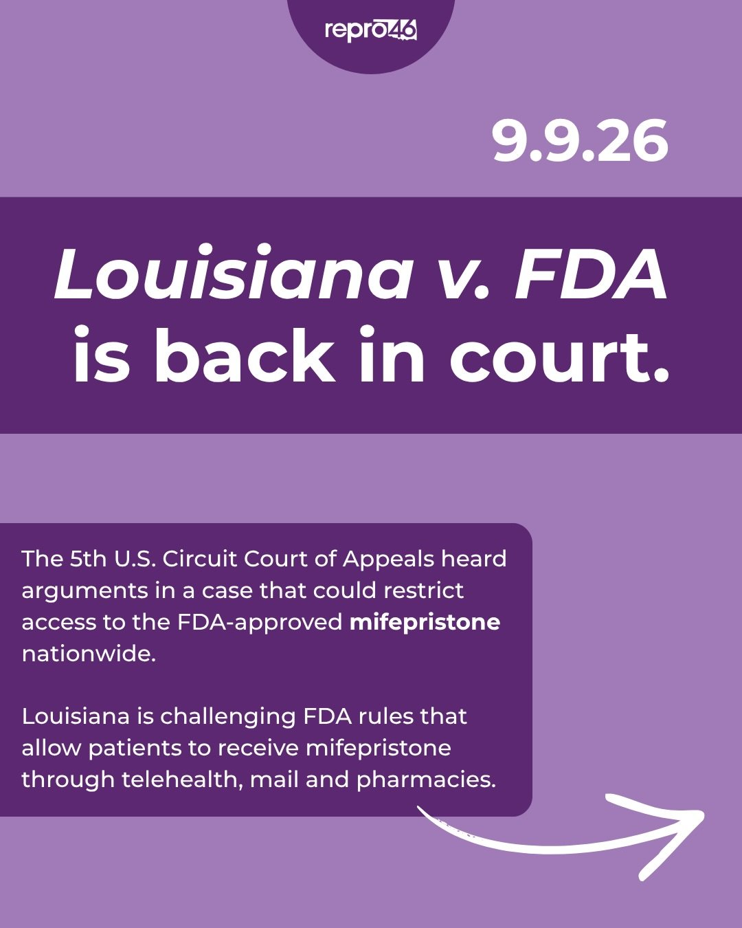 ⚖️ An update as of today on Louisiana v. FDA, which is challenging access to mifepristone nationwide. Access remains the same for now. Reminder: mifepristone is FDA-approved and commonly used in miscarriage care.