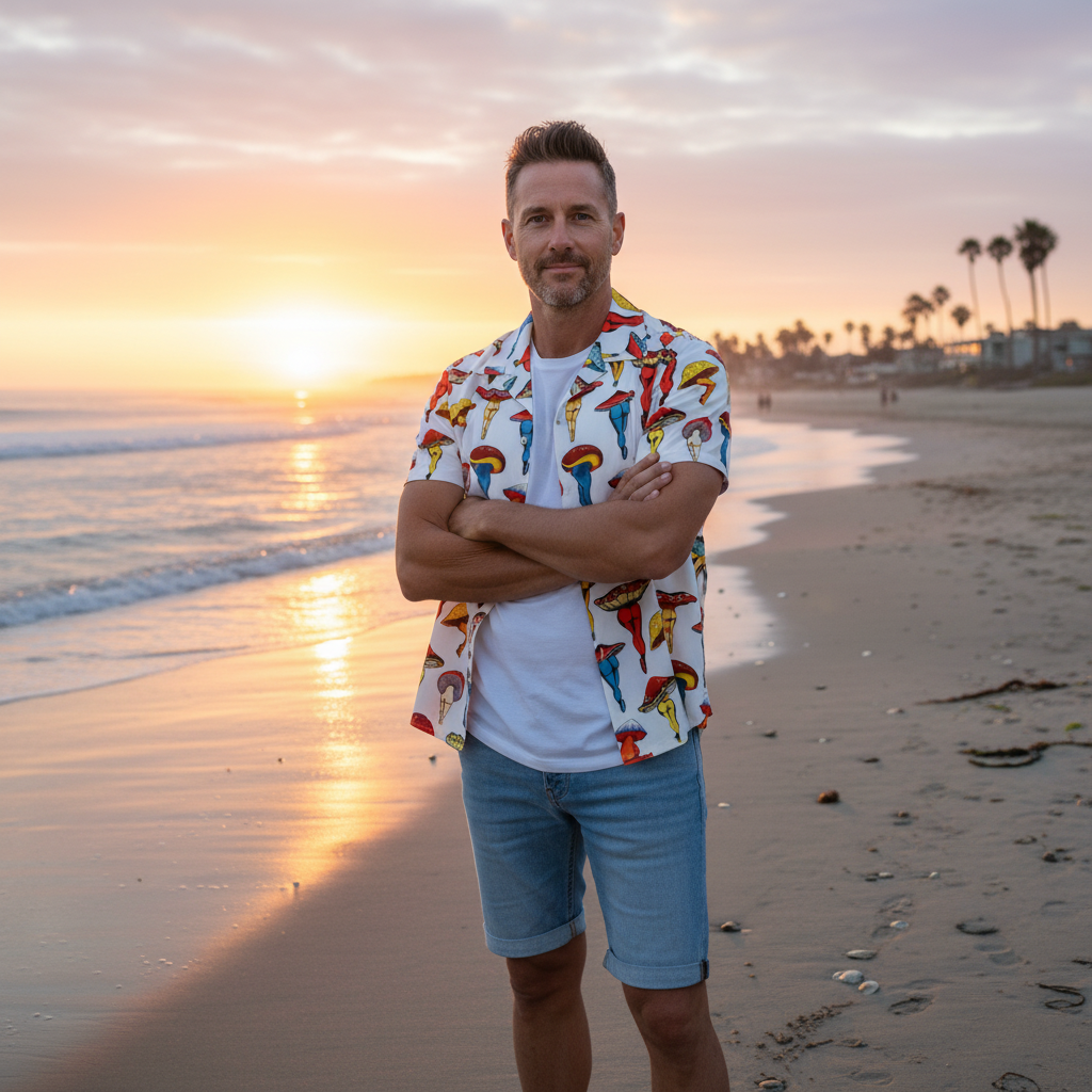 Male wearing my two favorite things button down shirt.PNG