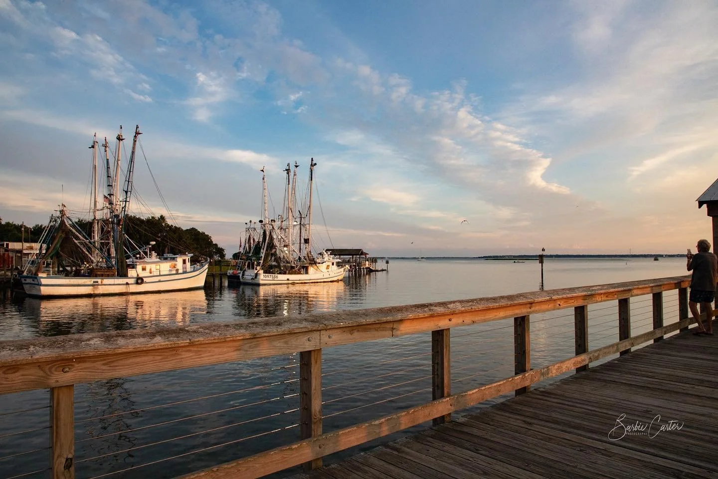 Today&rsquo;s pic:  Another Shem Creek sunset with a view of the boats down the long Pier. #ExperienceMP #sunset #charlestonsc #shemcreekparksc