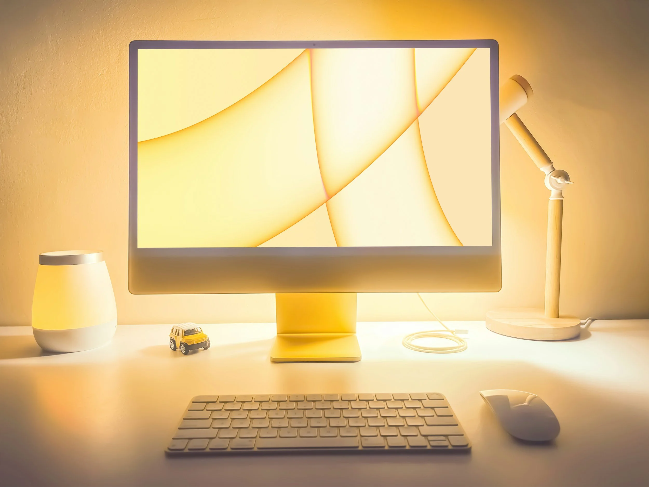 Image is a yellow iMac. The Copy Trust rewrites your website to generate revenue