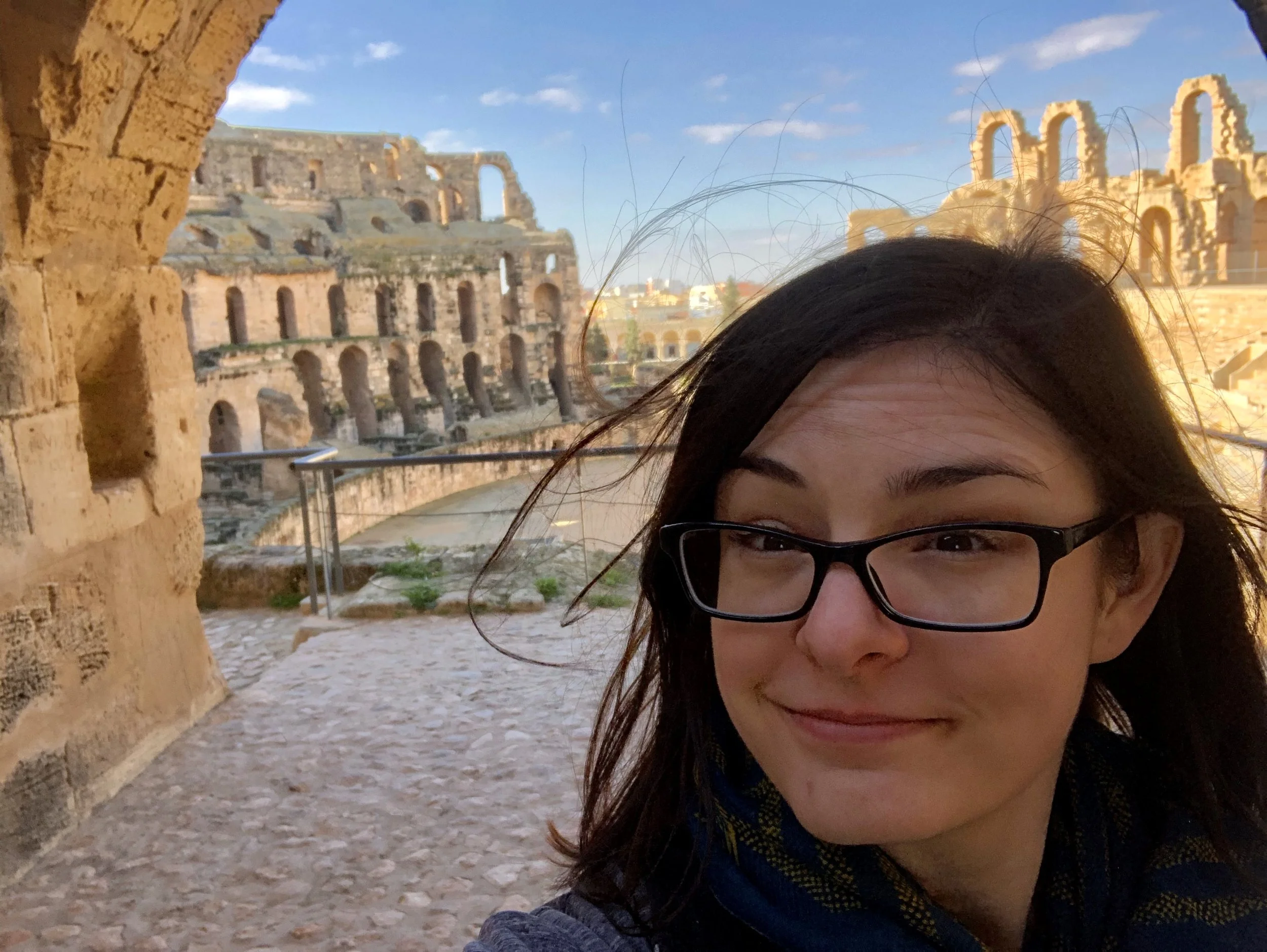 Hilary, founder of The Copy Trust, in the Amphitheater of El Jem in Tunisia