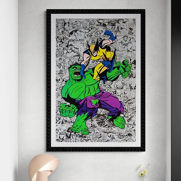 Hulk vs Wolverine Orignial Collage Painting