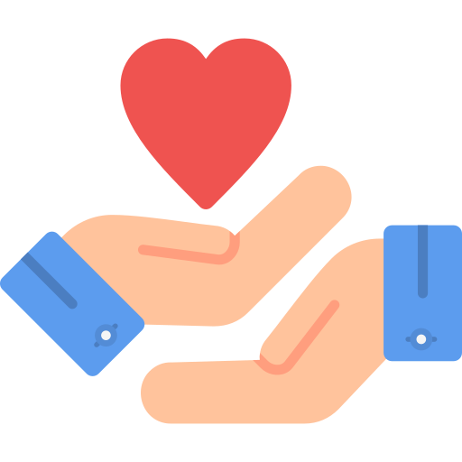 Two hands with blue cuffs holding a red heart