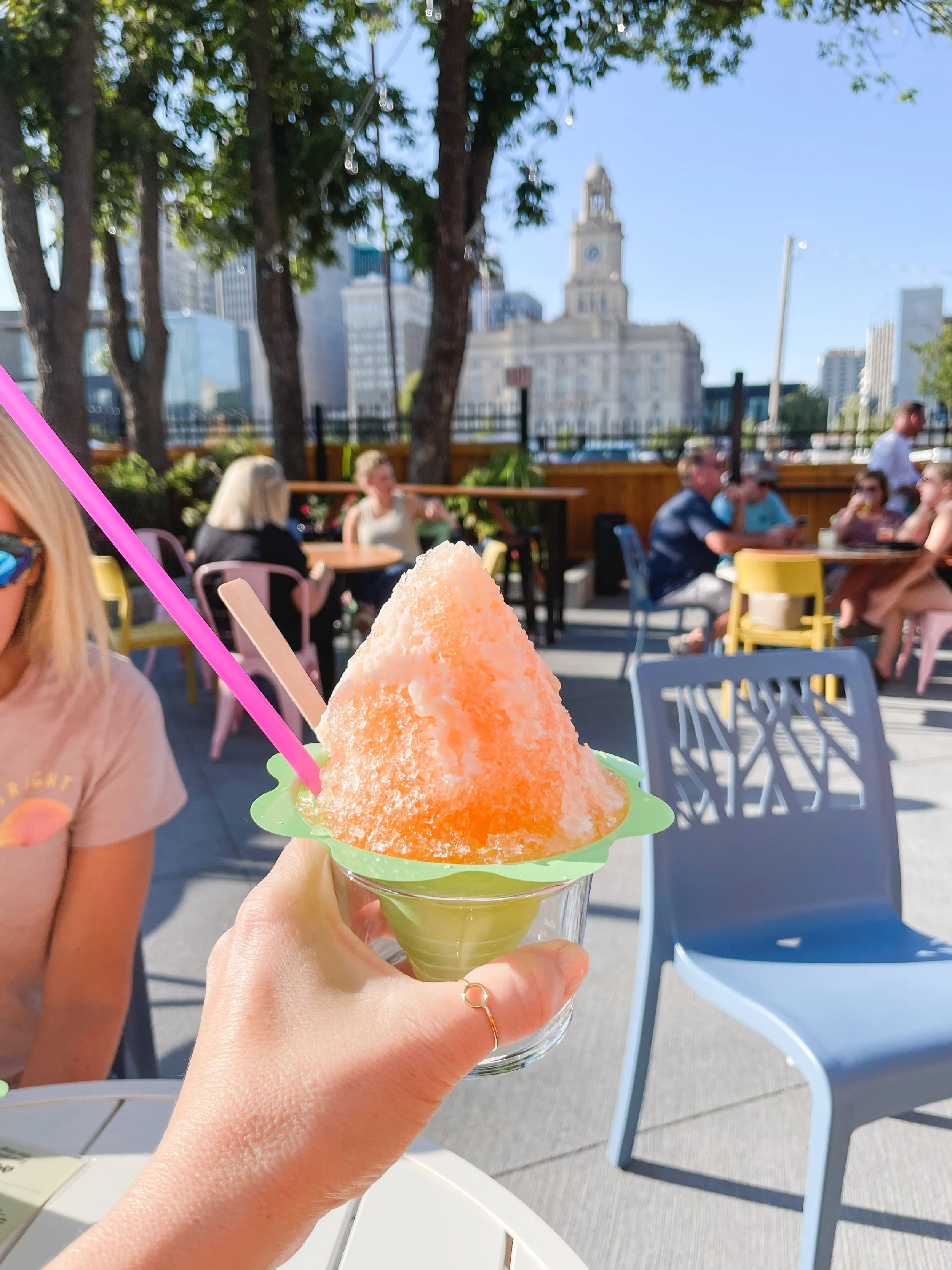 shaved ice cocktail on sunny patio at Secret Admirer