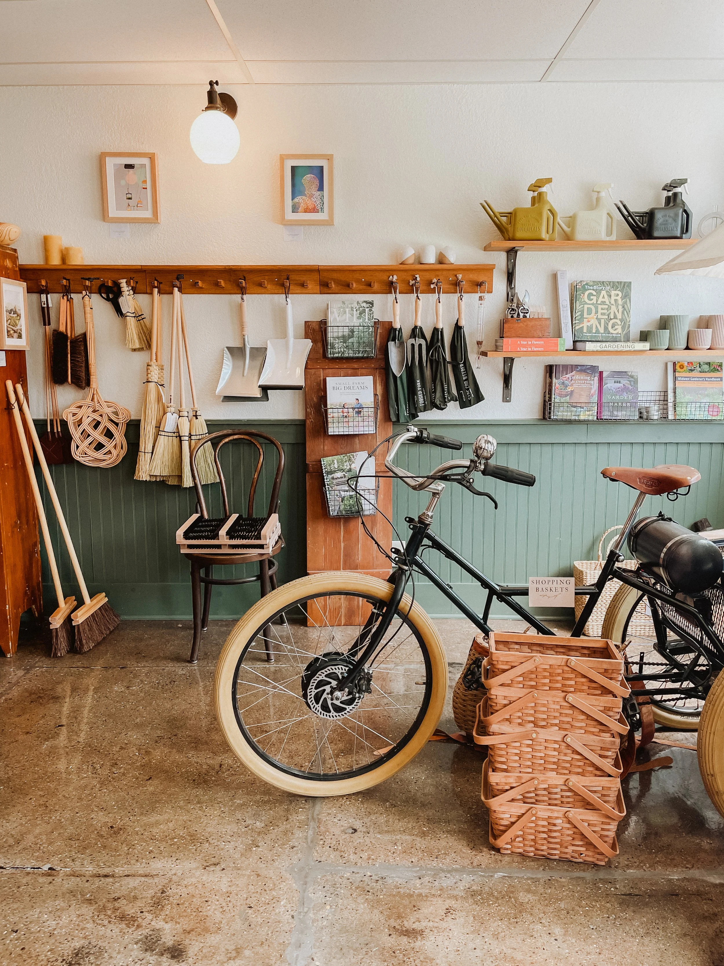 interior of Des Moines Mercantile with home goods and a bicycle