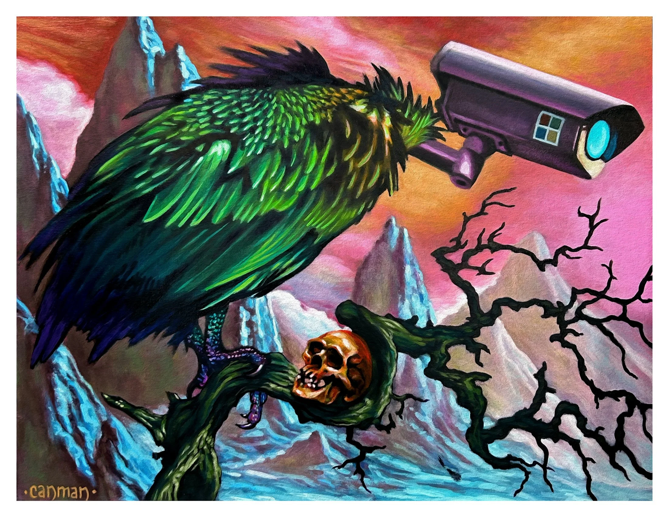 Canman-Savage Surveillance-Intrude-9" x 12"-Acrylic on panel.