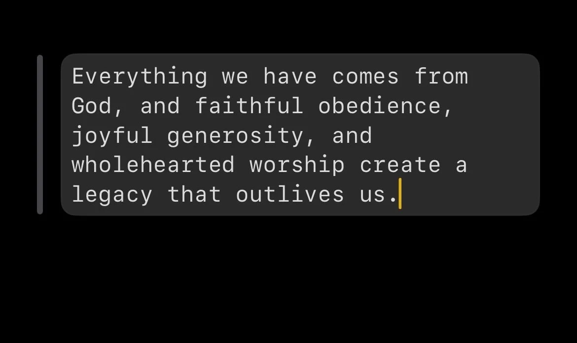 This passage reminds us that God is the true source of all power, provision, and purpose, and when leaders and people alike give from willing hearts, worship with humility, and trust God through seasons of transition, their obedience creates unity an