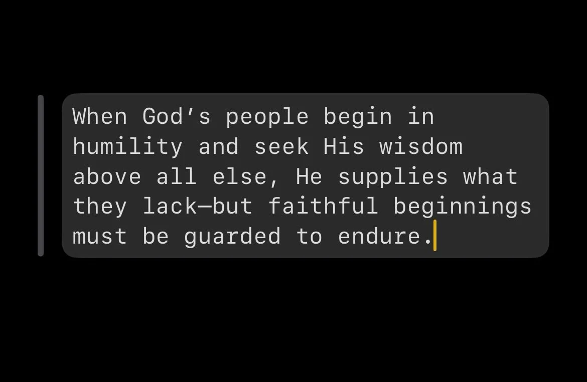2 Chronicles 1 reminds us that God honors humble beginnings rooted in obedience. Solomon starts his reign not by seeking power or wealth, but by seeking God&rsquo;s wisdom to lead well, showing that when our hearts are aligned with God&rsquo;s purpos