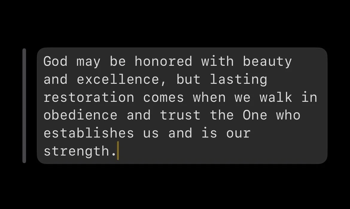 In 2 Chronicles 3, the temple&rsquo;s detailed design and luxurious materials show God deserves our finest, yet the chapter reminds us that true restoration and lasting strength come not from wealth or splendor but from obedience and trusting the One