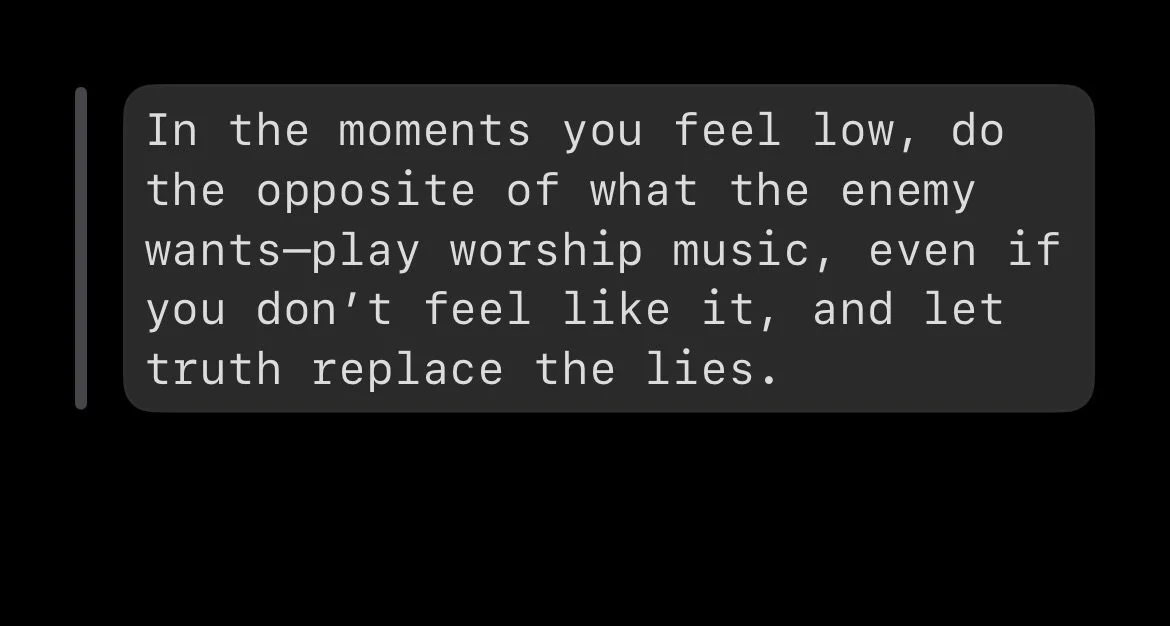 Some days worship will be quiet and peaceful. Other days it needs to be loud and uplifting. Either way, shift your focus from the lies to God&rsquo;s truth and watch how your spirit begins to lift.

#FaithOverFeelings #WorshipThroughIt #FixYourMind