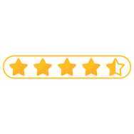 Five gold stars and one gold star with a checkmark inside a yellow oval outline on a black background.