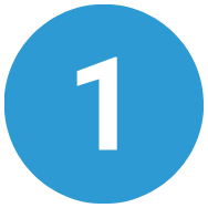 A blue circular badge with the number one in black