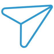 Stylized blue paper airplane icon.
