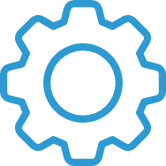 Outline of a gear or cogwheel with a blue border