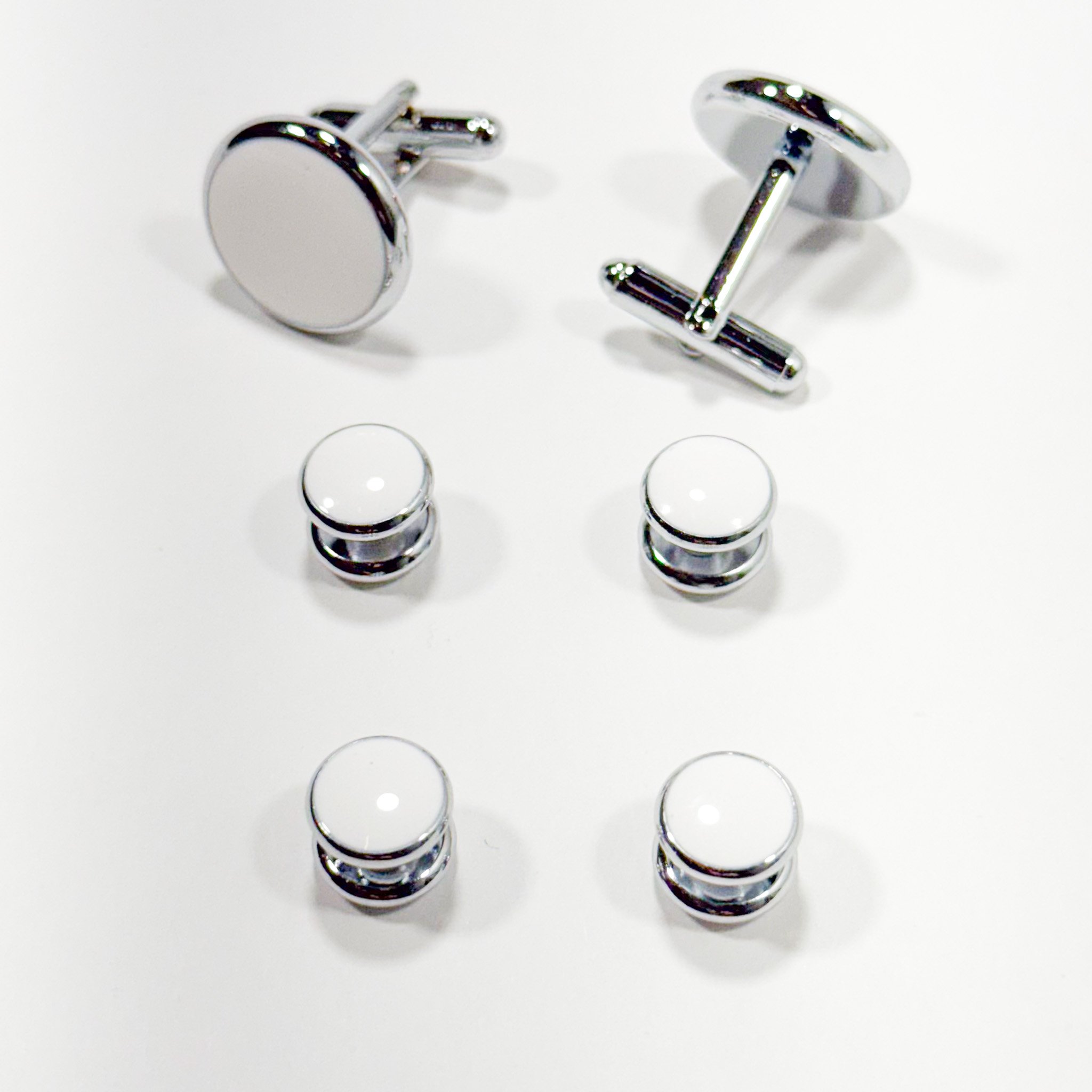 Classic Silver & White Tuxedo Stud Set