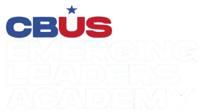 CBUS Emerging Leaders Academy logo with the text 'CBUS EMERGING LEADERS ACADEMY' in blue, red, and white colors.