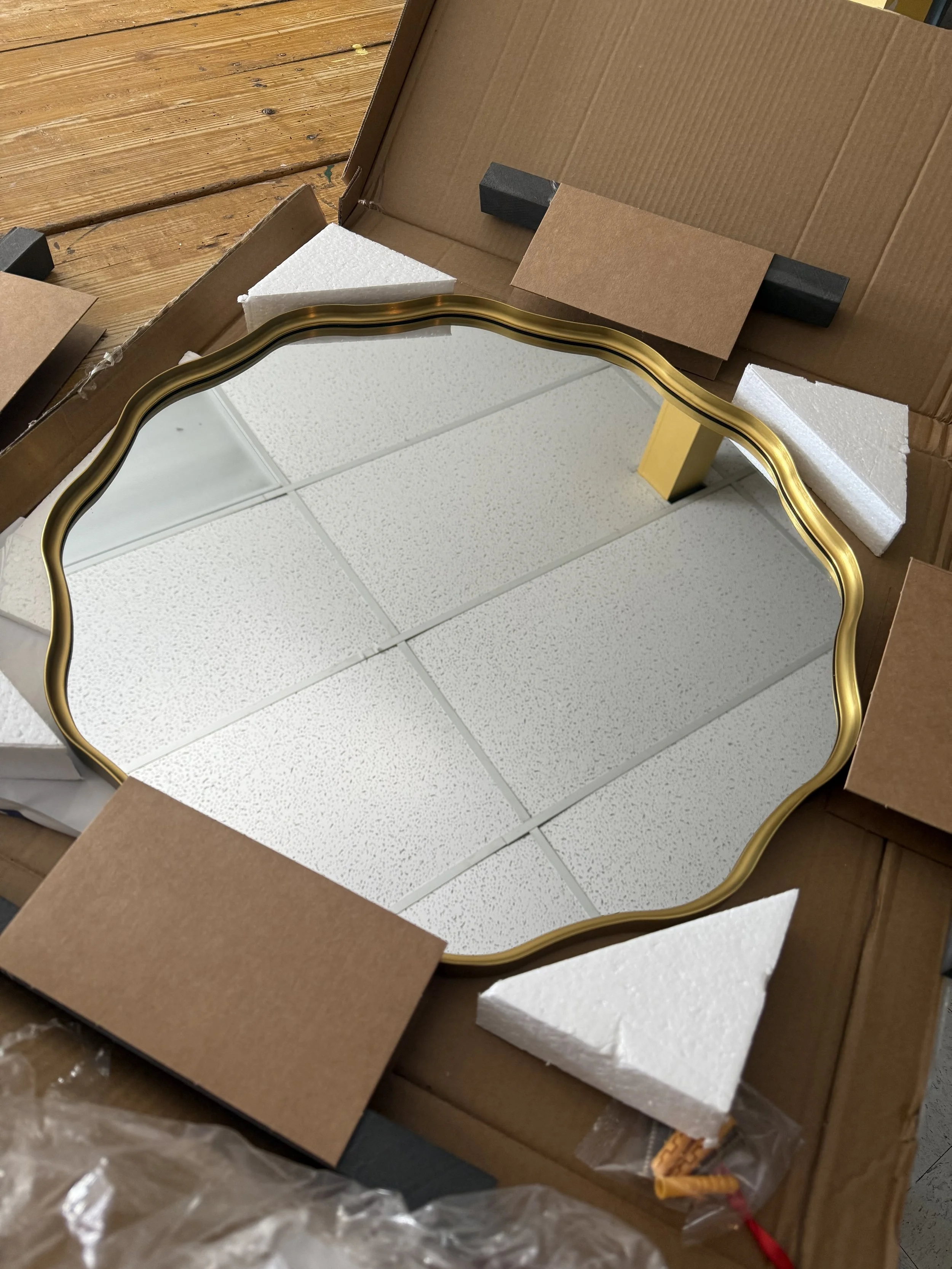 Item # 002- 17" gold mirror with hanging hardware included