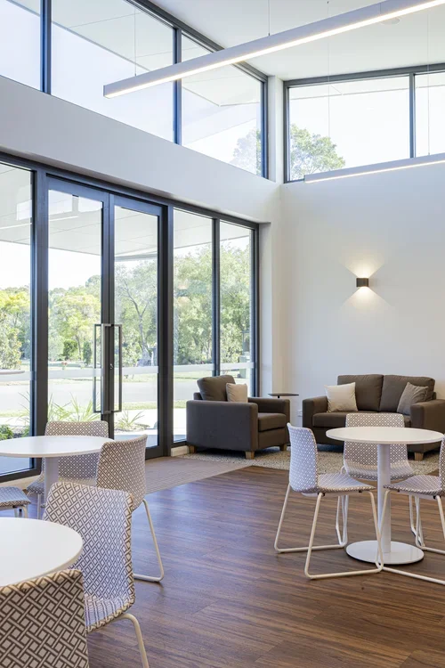 Commercial aluminium window system installed at Pinegrove Memorial Park Sydney