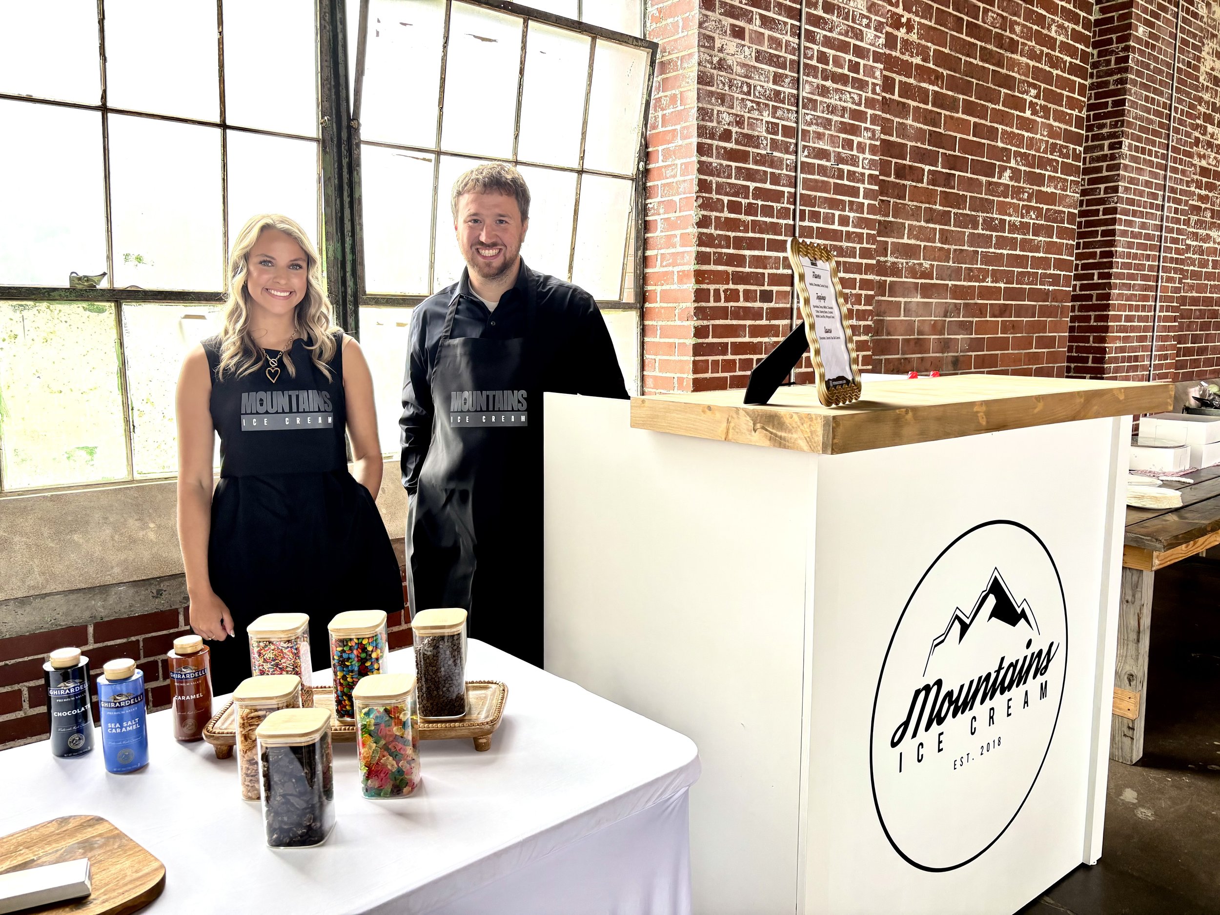 Anna and Matthew catering ice cream for a wedding.