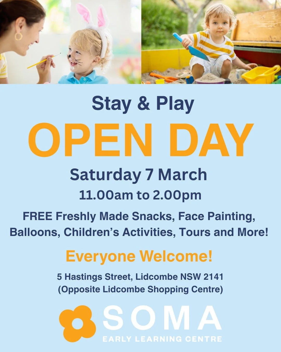 You're invited to the SOMA Early Learning Centre Open Day! 🎈🥳🎈🎉🎈
Join us for a fun-filled day with 𝐅𝐑𝐄𝐄 𝐟𝐨𝐨𝐝, 𝐟𝐚𝐜𝐞 𝐩𝐚𝐢𝐧𝐭𝐢𝐧𝐠, 𝐛𝐚𝐥𝐥𝐨𝐨𝐧𝐬, 𝐚𝐧𝐝 𝐜𝐡𝐢𝐥𝐝𝐫𝐞𝐧&rsquo;𝐬 𝐚𝐜𝐭𝐢𝐯𝐢𝐭𝐢𝐞𝐬! Parents can also enjoy guid